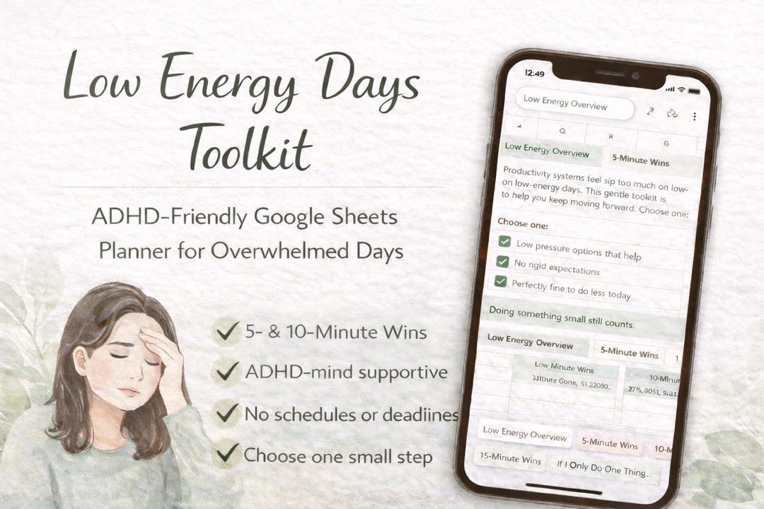 Low Energy Days Toolkit | ADHD Friendly Google Sheets Planner | Gentle ...