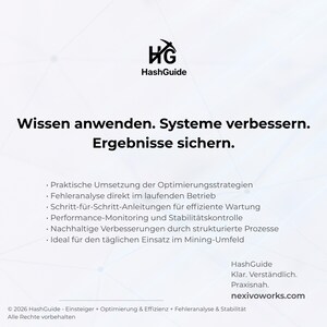 May include: White background with the HashGuide logo and text. The text reads: "Apply knowledge. Improve systems. Secure results." Bullet points list services. Additional text includes "HashGuide, Clear. Understandable. Practical." and a website address.