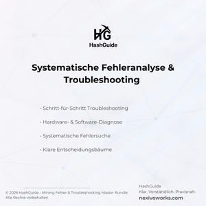 Peut inclure: Graphique blanc avec le logo HashGuide et le texte "Analyse syst&eacute;matique des erreurs et d&eacute;pannage". Des puces &eacute;num&egrave;rent les sujets, notamment le d&eacute;pannage &eacute;tape par &eacute;tape et les diagnostics mat&eacute;riels/logiciels. Le site web nexivoworks.com est &eacute;galement affich&eacute;.