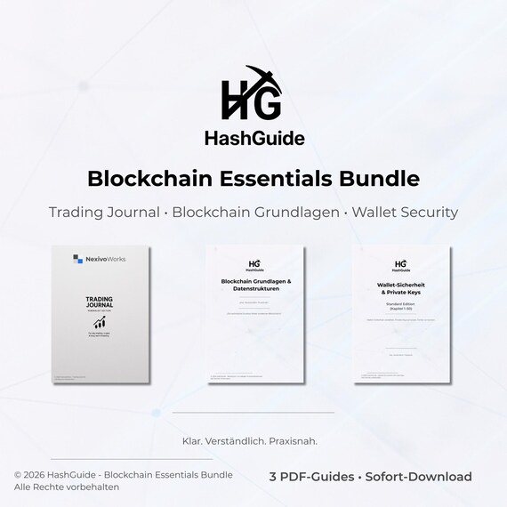 Blockchain Essentials Bundle – Trading Journal, Blockchain Grundlagen, Wallet Sicherheit – 3 PDF‑Guides für Einsteiger & Fortgeschrittene
