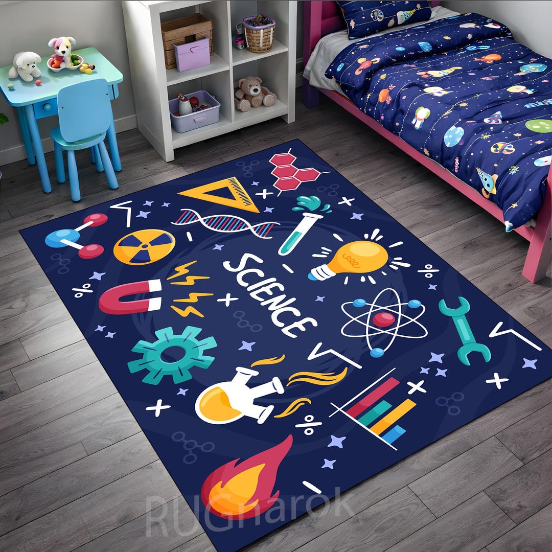 A Science Lab Rug Science Theme Kids Rug, Educational Space Learning Playroom Carpet ...