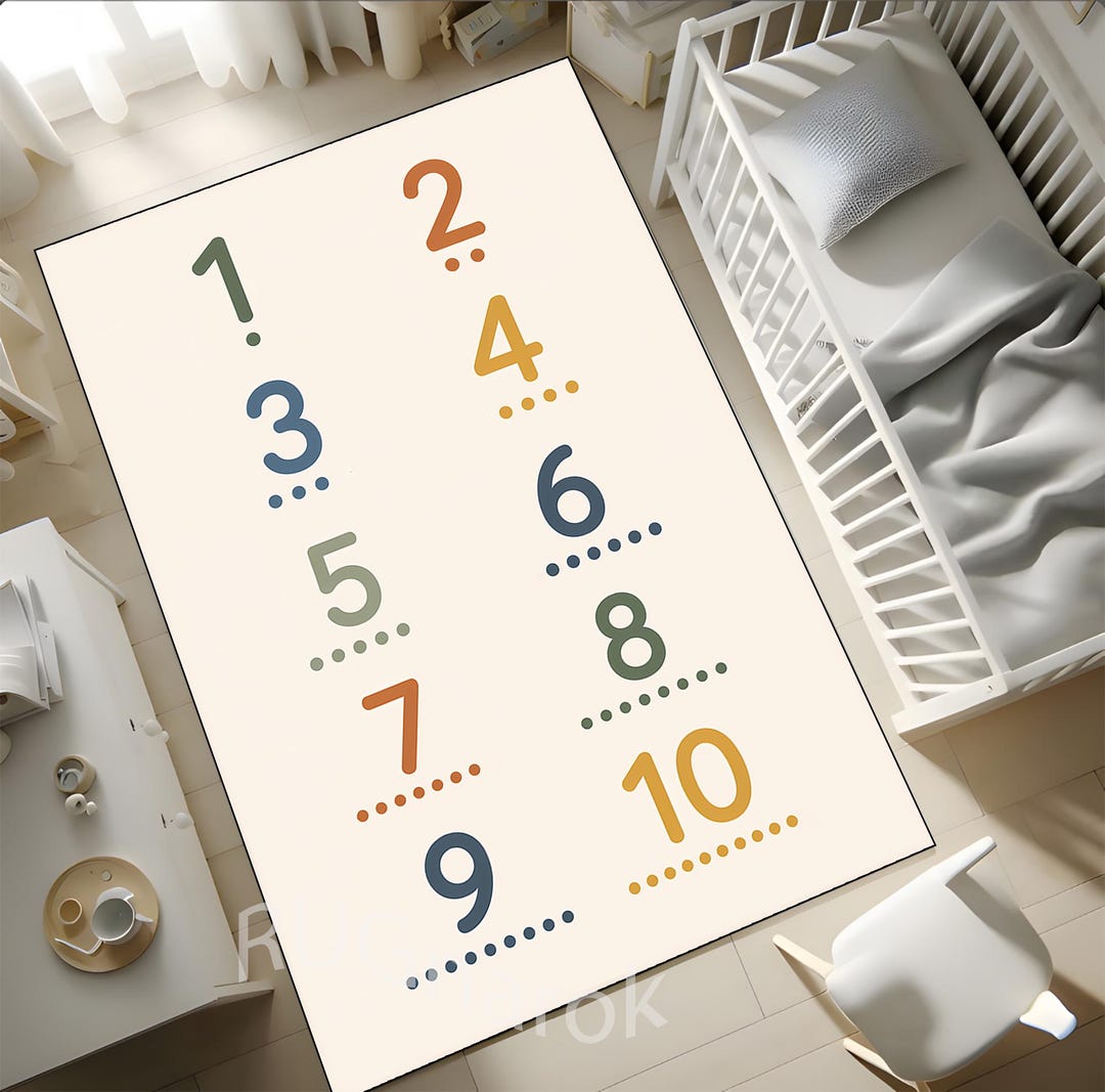 Kid's Playroom Rugs, Educational Play Mat Design, Colorful Nursery ...