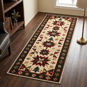 Christmas Quilt Runner Rug, Patchwork Carpet, Holiday Hallway Decor