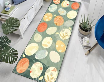 Easter Egg Runner Rug, Pastel Spring Decor, Green Hallway Mat