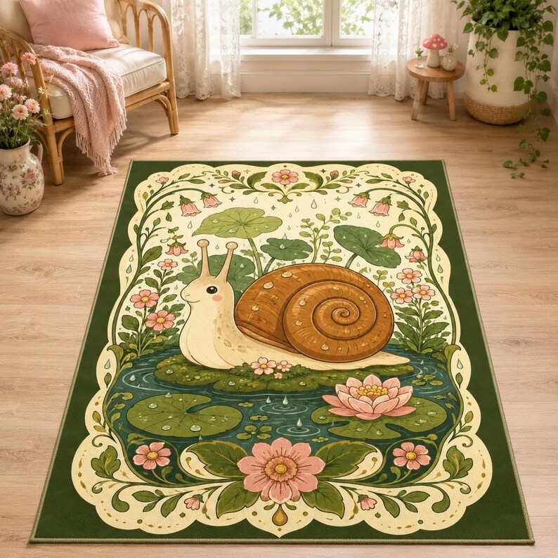 Pond Rug Design Snail Pond Area Rug, Water Lily Cottagecore Nature Decor - Etsy UK