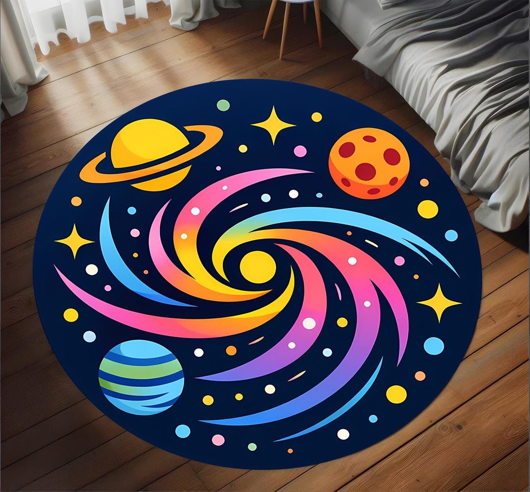Space Round Rug Planet Round Rug,space Round Rug,colorful Galaxy Swirl Design Rug ...