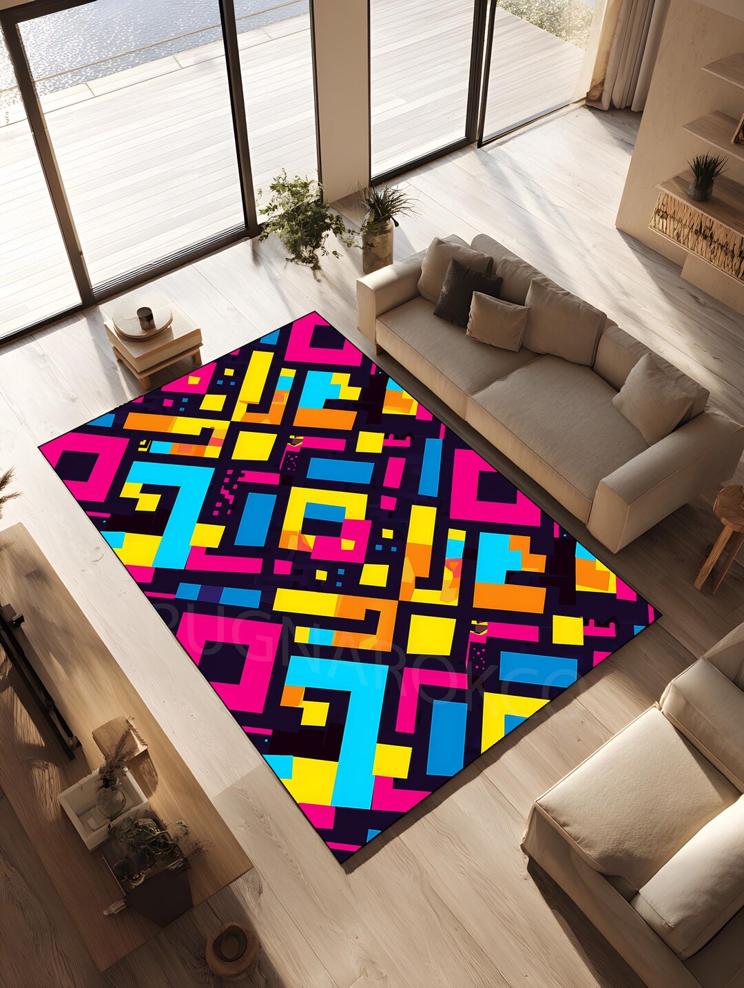 Retro Arcade Carpet, Colorful Trippy Area Rug,retro 80s Style Area Rug ...