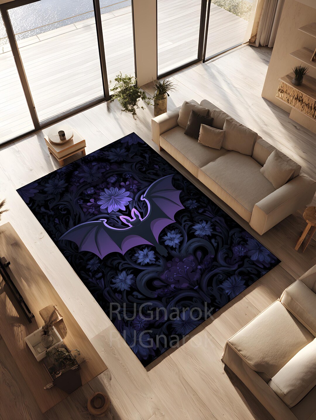 Goth Rug for Gothic Home Decor, Gothic Bat Rug ,washable Bedroom Rug ...