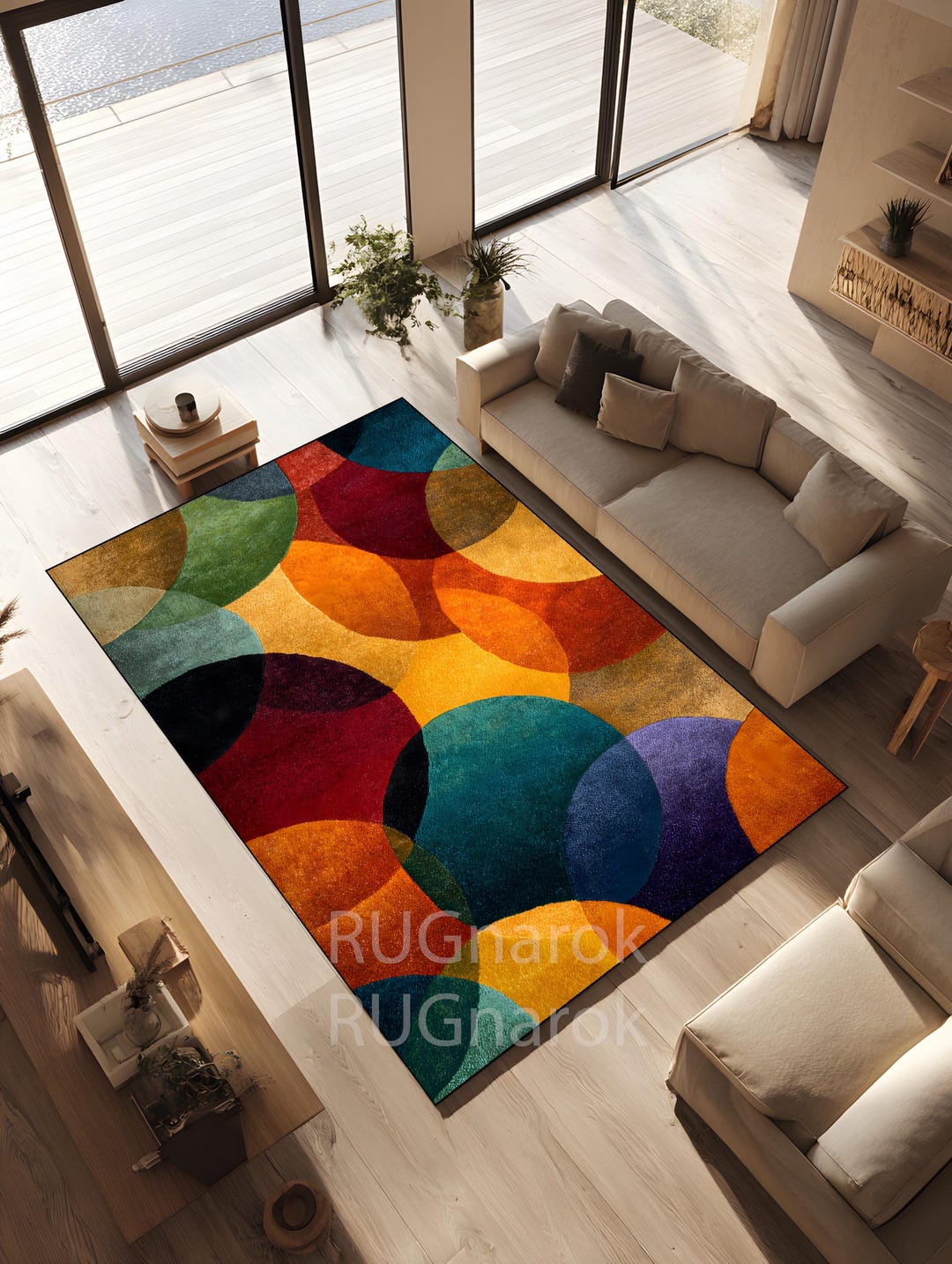 Many Circles Rug Abstract Circles Rug, Multicolor Geometric Pattern, Mid Century Modern ...