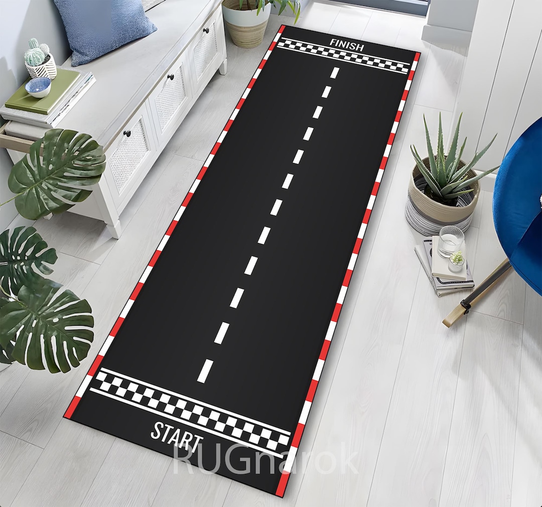 Race Track Runner Rug,racetrack With Start and Finish Lines Printed ...