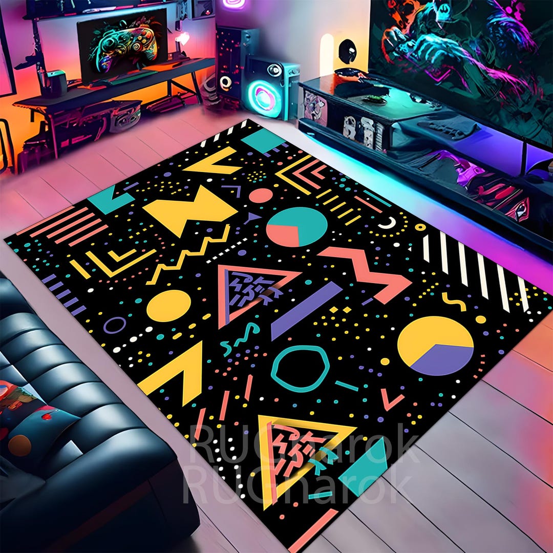 Retro Arcade Carpet,80s 90s Accent Floor Mat, Colorful Trippy Area Rug ...
