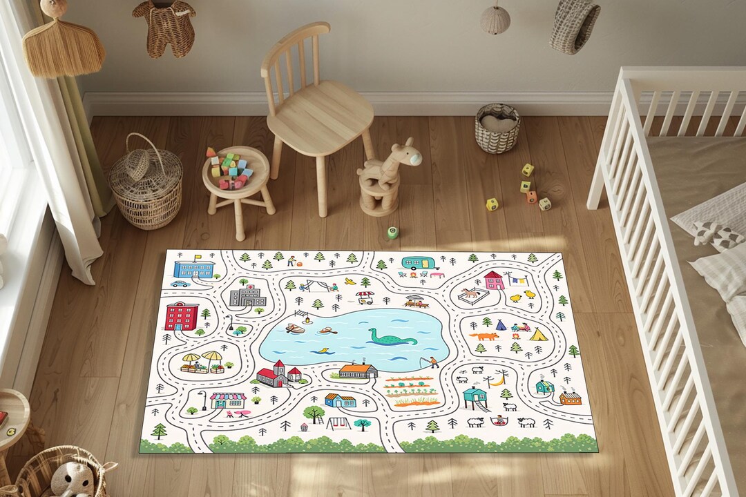 Kids Rug,road Map Design for Playroom,kids Play Mat Road Map Rug ...