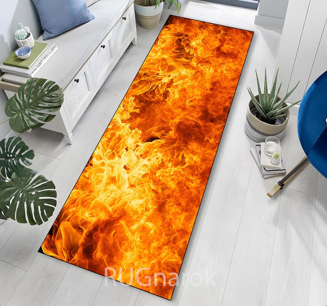 Blazing Fire Flame Pattern Rug, Intense Orange Inferno Design ...