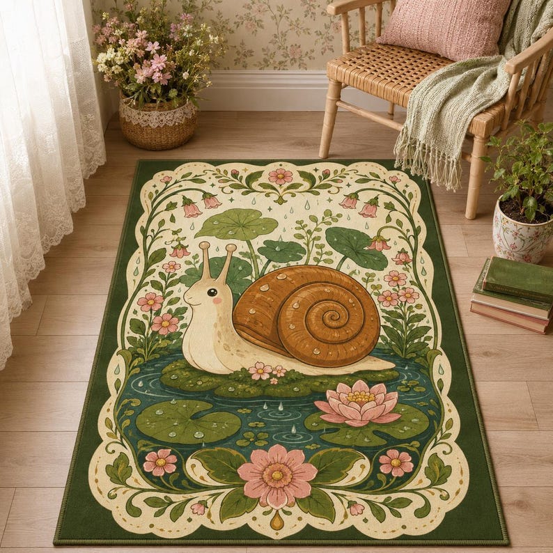 Pond Rug Design Snail Pond Area Rug, Water Lily Cottagecore Nature Decor - Etsy UK