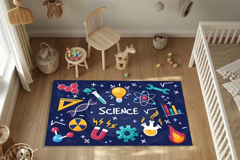 A Science Lab Rug Science Theme Kids Rug, Educational Space Learning Playroom Carpet ...