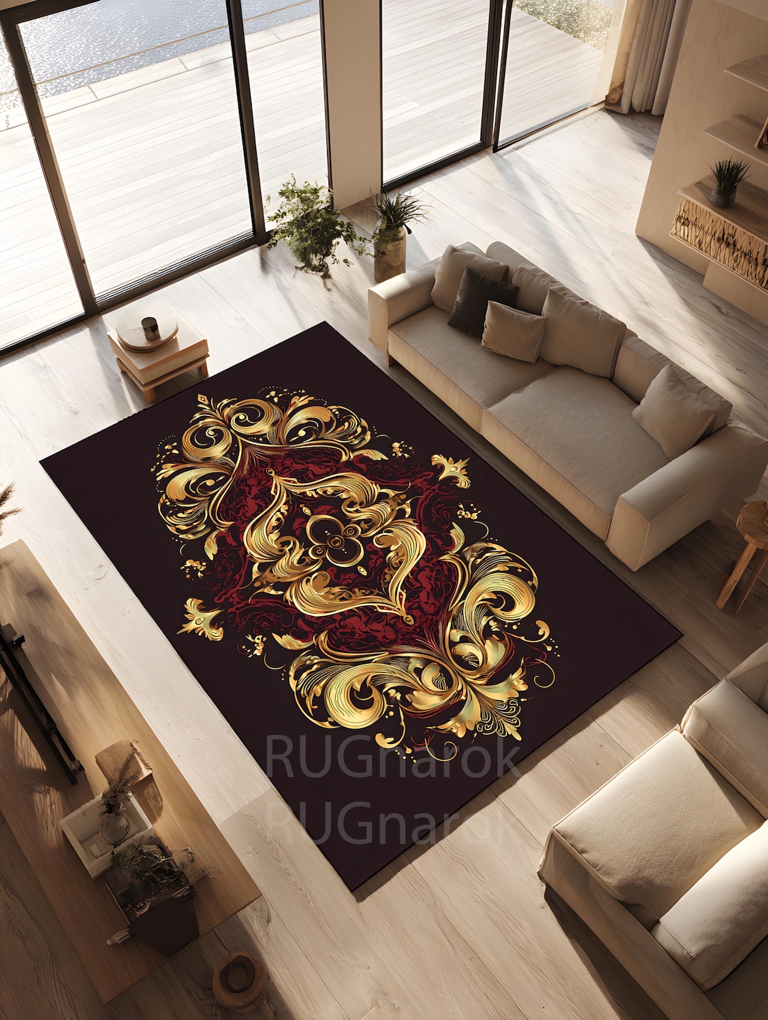 Luxury Baroque Style Area Rug in Black & Gold – Ornate Elegant Design ...