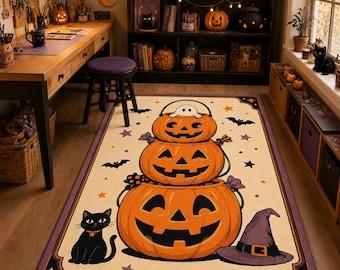 Stacked Pumpkin Rug, Halloween Ghost Carpet, Spooky Kids Room Decor