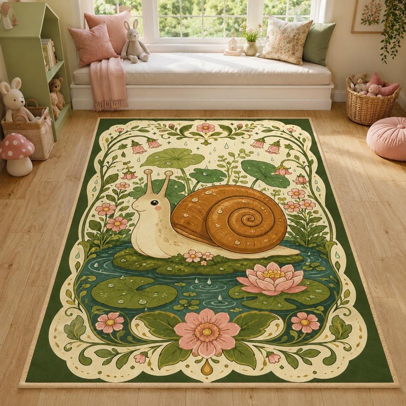 Pond Rug Design Snail Pond Area Rug, Water Lily Cottagecore Nature Decor - Etsy UK