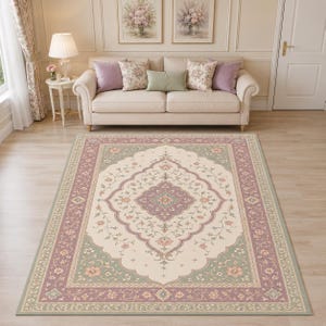 Pastel Floral Medallion Rug, Soft Botanical Vintage Decor - Etsy