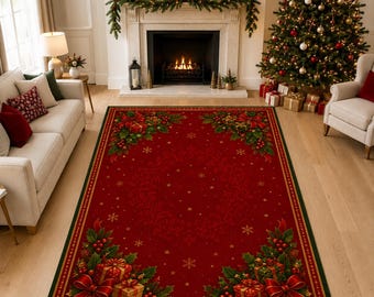 Christmas Heart Rug, Red Gift Carpet, Romantic Holiday Decor