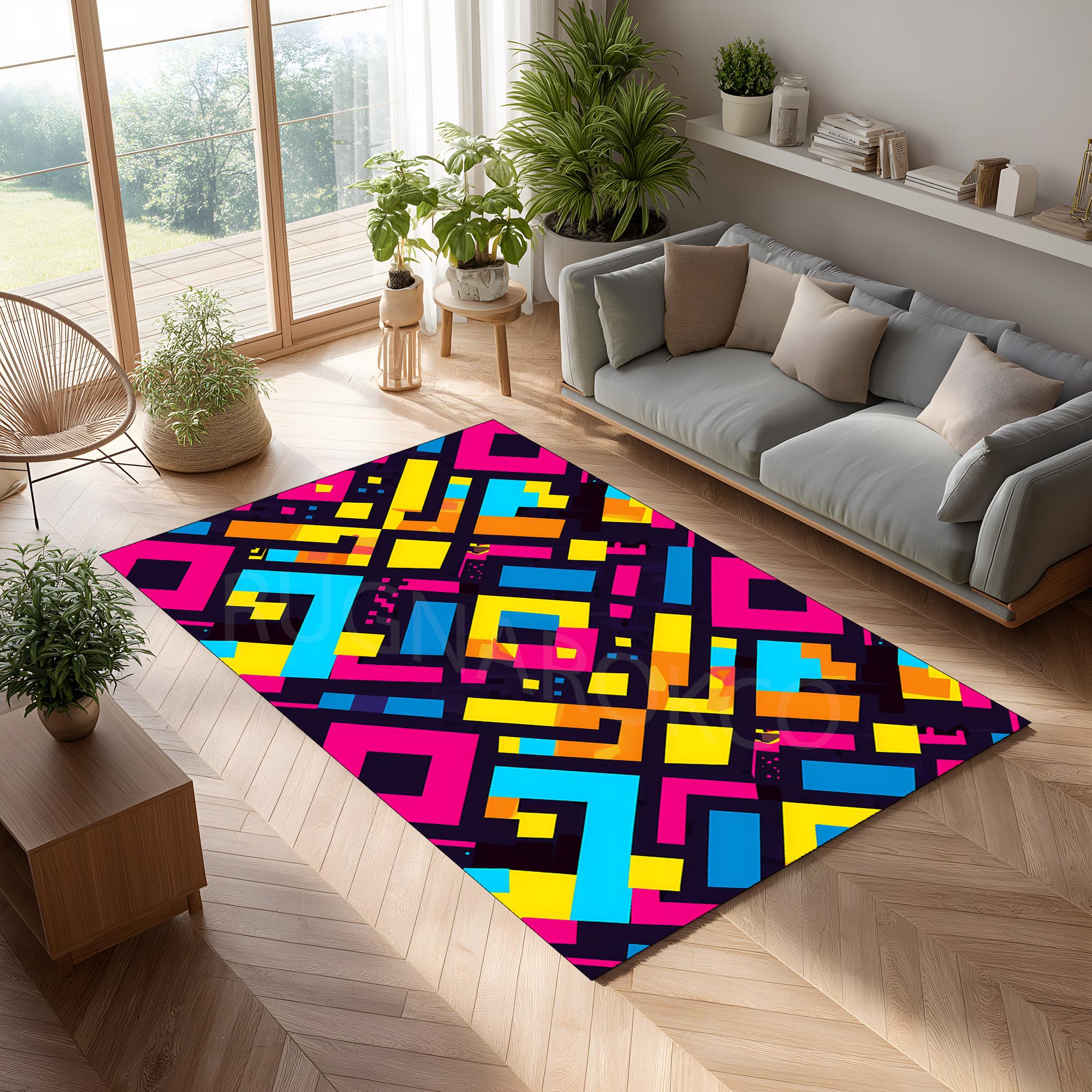 Retro Arcade Carpet, Colorful Trippy Area Rug,retro 80s Style Area Rug ...