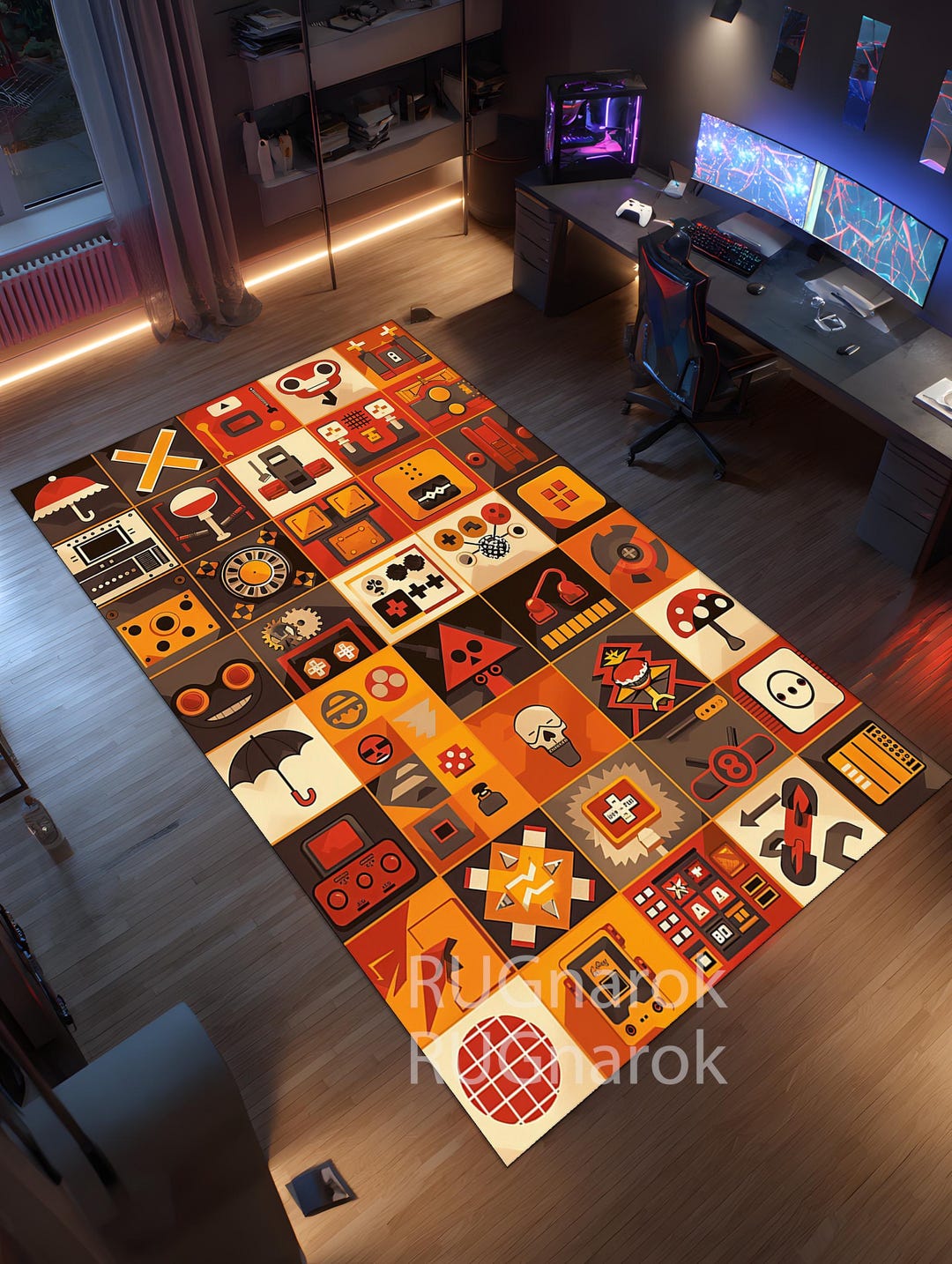 Gaming Rug Rvt File Retro Gamer Rug – Colorful Video Game Icons Carpet for Gaming Room ...