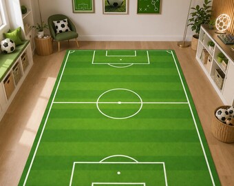 Soccer Field Rug, Green Sports Carpet, Kids Room Decor