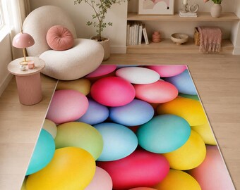 Easter Egg Rug, Pastel Spring Decor, Colorful Egg Pattern Carpet