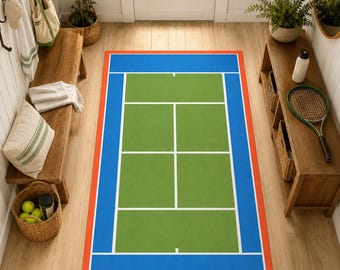 Tennis Court Rug, Green Sports Carpet, Kids Room Decor