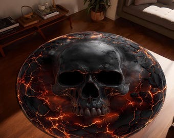 Alfombra redonda Skull Lava, alfombra Black Fire, decoración gótica para dormitorio.