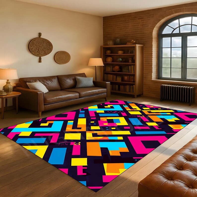 Retro Arcade Carpet, Colorful Trippy Area Rug,retro 80s Style Area Rug ...
