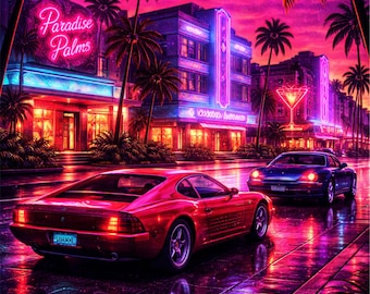 Neon Miami Wall Art 12 Printable | 80s Synthwave Retro Decor | Digital Download