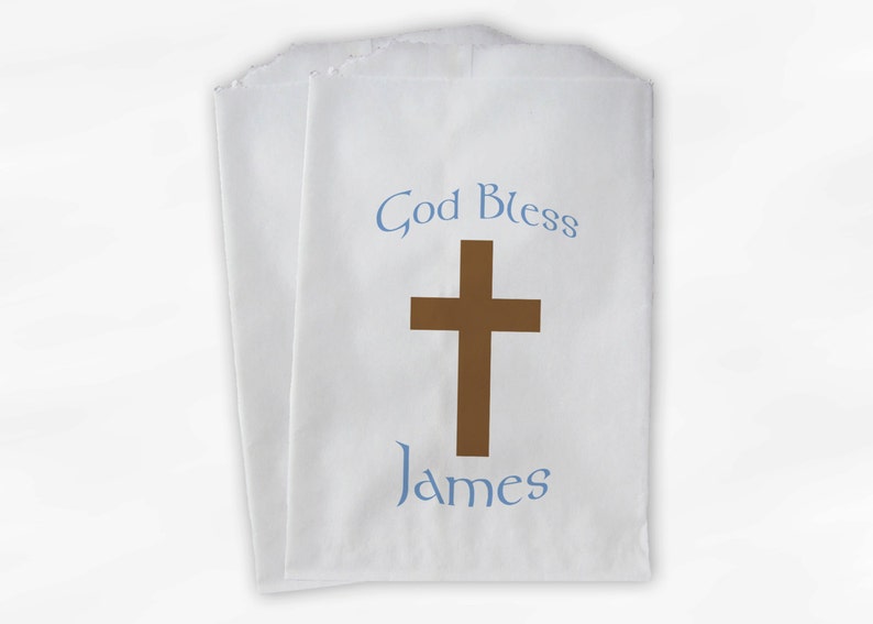 25 Paper Treat Bags 0031 Baby Boy Christening Favor Bags Baptism or Religious Party Custom Favor Bags