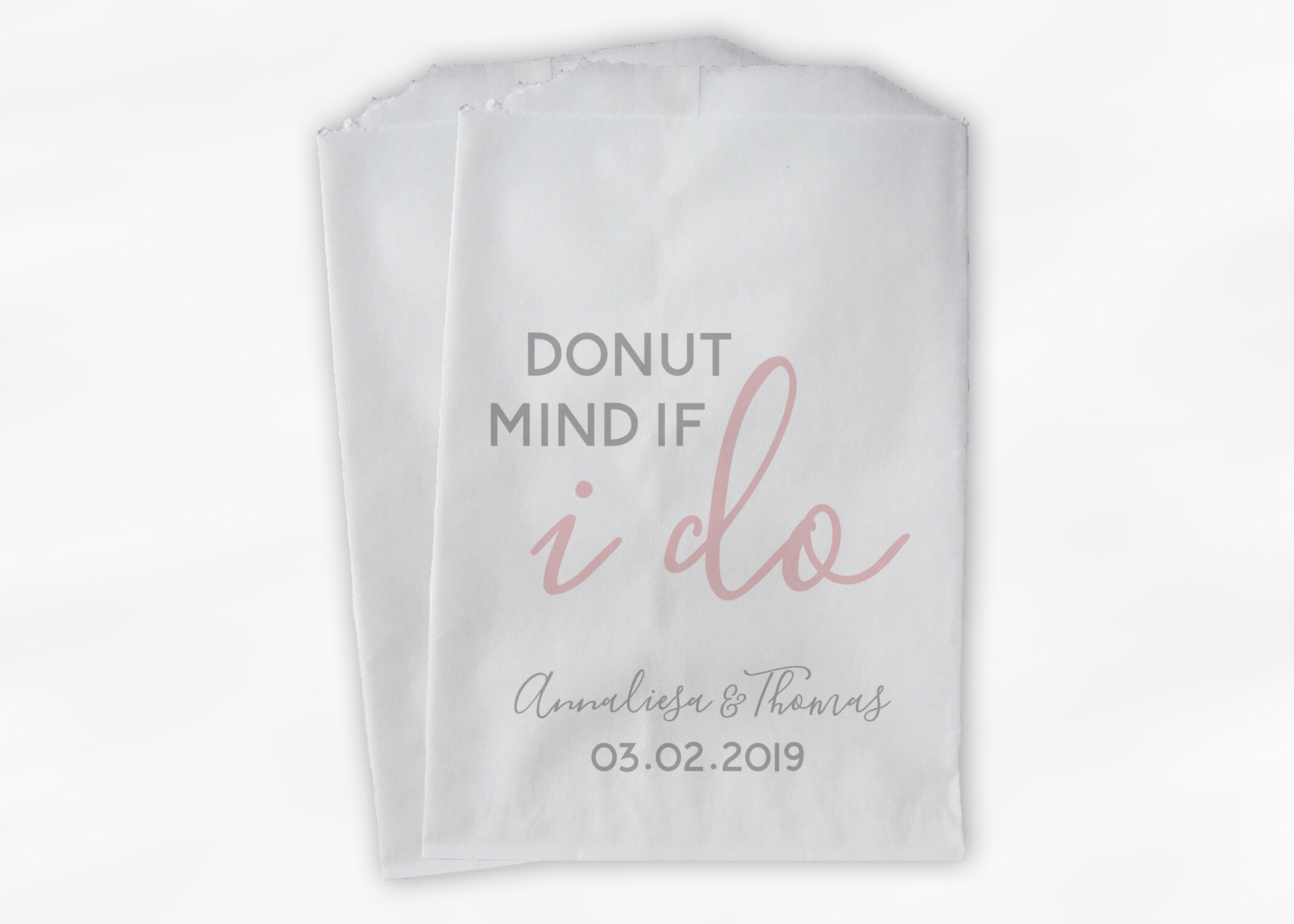 0228 Donut Mind If I Do Wedding Favor Bags for Dessert Buffet in Black and White Personalized Set of 25 Kraft Paper Bags