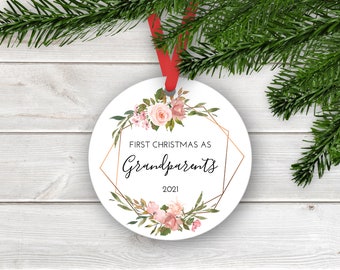First Christmas As Grandparents Ornament - Personalized Floral Frame Keepsake Ornament with Watercolor Flowers, Year - Gift for Grandma