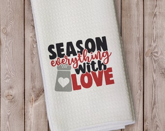 Season With Love Kitchen Towel - Made With Love Microfiber Towel with Salt, Pepper Shaker - Gift for Grandparent, Housewarming