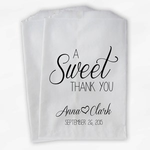 A Sweet Thank You Wedding Candy Buffet Treat Bags - Black Personalized Favor Bags with Names and Wedding Date