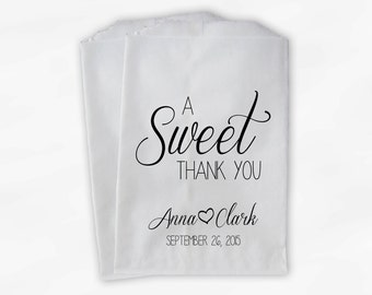 A Sweet Thank You Wedding Candy Buffet Treat Bags - Black Personalized Favor Bags with Names and Wedding Date