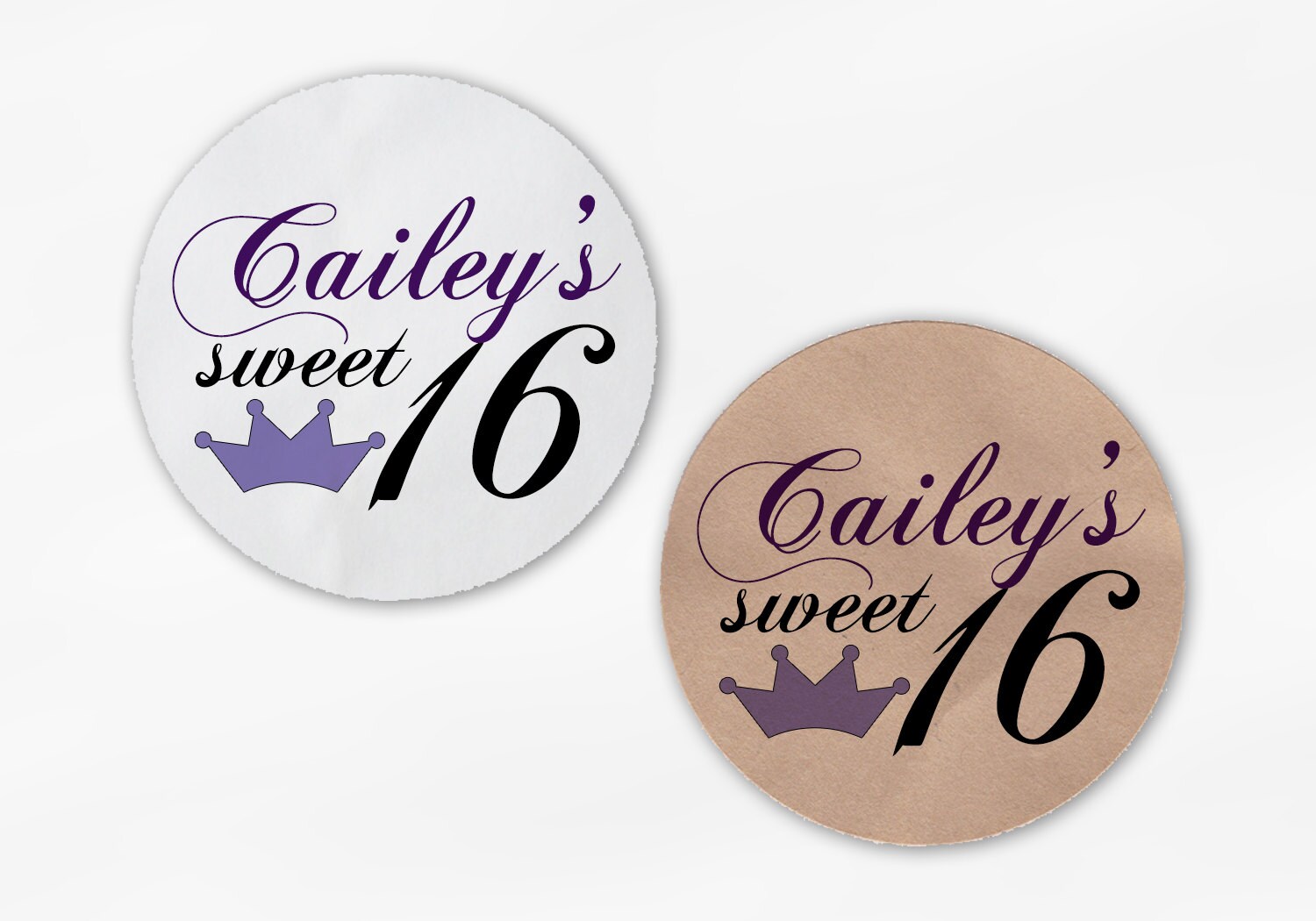 Sweet 16 Birthday Party Favor Stickers Purple With Crown Custom