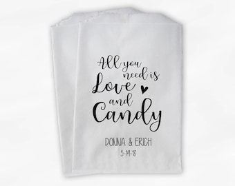 All You Need Is Love and Candy Wedding Candy Buffet Treat Bags - Personalized Paper Favor Bags in Black and White - Set of 25 Bags