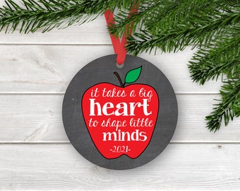 A Big Heart to Shape Little Minds Christmas Ornament for Teacher - Apple Chalkboard Keepsake Ornament Teacher's Gift, Daycare