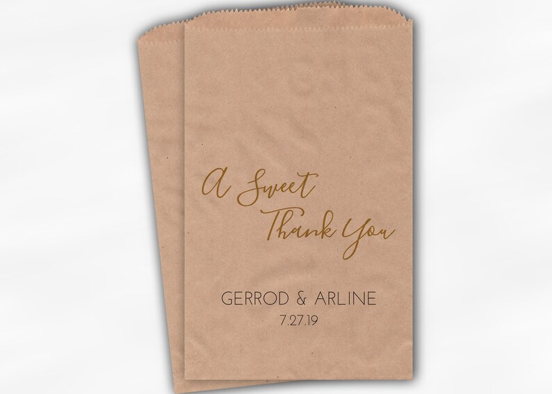 Black and Gold Personalized Wedding Favor Bags A Sweet Thank You Candy Buffet Treat Bags Set of 25 Kraft Paper Bags