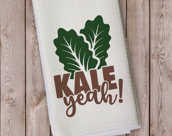 Kale Yeah Kitchen Towel - Microfiber Towel Cooking Puns - Funny Saying Gift for Cook, Housewarming