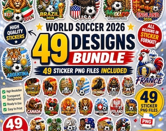 WM 2026 Fußball Sticker Bundle - 49 Länder PNG, Fußball Fan Decals (Instant Download)