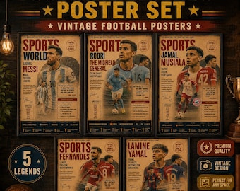Football Legends Poster Set | Retro Sport Magazin Stil Wand Kunst (Digitaler Download)