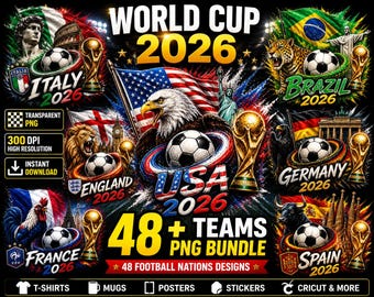WM 2026 Mannschaften PNG Bundle | 48 Fußball-Nationen Clipart (digitaler Download)