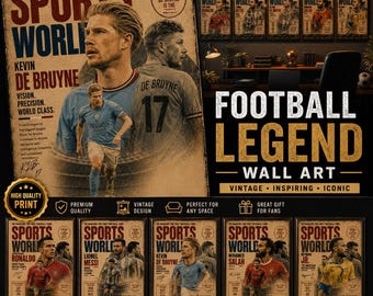 Football Legends Poster Set | Retro Sport Magazin Wand Kunst (Digitaler Download)