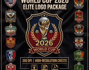 Fußball WM 2026 Elite Logo Paket | 24 gestickte Effekt Vereinswappen (SVG, PNG, PDF)