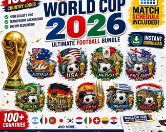 World Cup 2026 Teams Bundle | 100+ Country Flags, Logos, Schedule Planner (Digital Download)