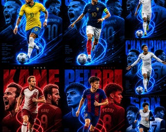 Football Legends Poster Bündel | Neon Sports Art Collection (Digitaler Download)